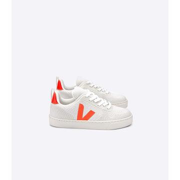 White/Orange Kids' Veja V-10 MALHA BRANCO Sneakers | AU 841RVD